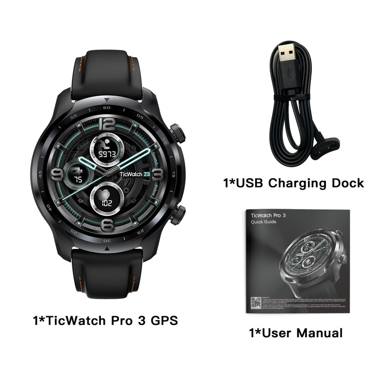 TicWatch Pro 3 GPS Wear OS Smartwatch Herren Sport/Smartwatch Dual-Layer Display Snapdragon Wear 4100 8GB 3 bis 45 Tage Akku