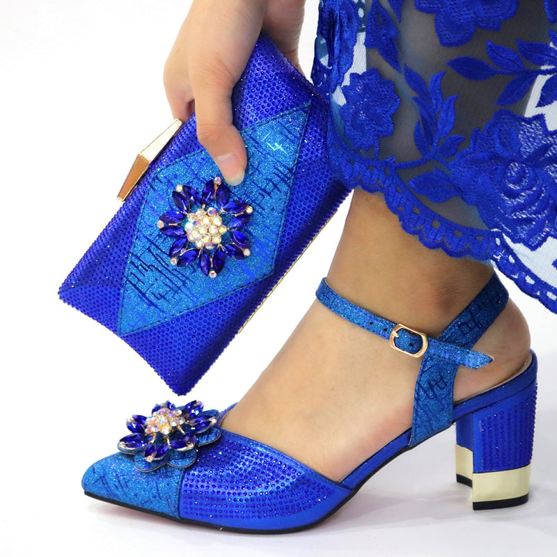 Zapatos y bolsos italianos para combinar con zapatos con conjunto de bolsos decorados con diamantes de imitación, conjunto de zapatos de boda para mujeres nigerianas, bolso para fiesta de boda