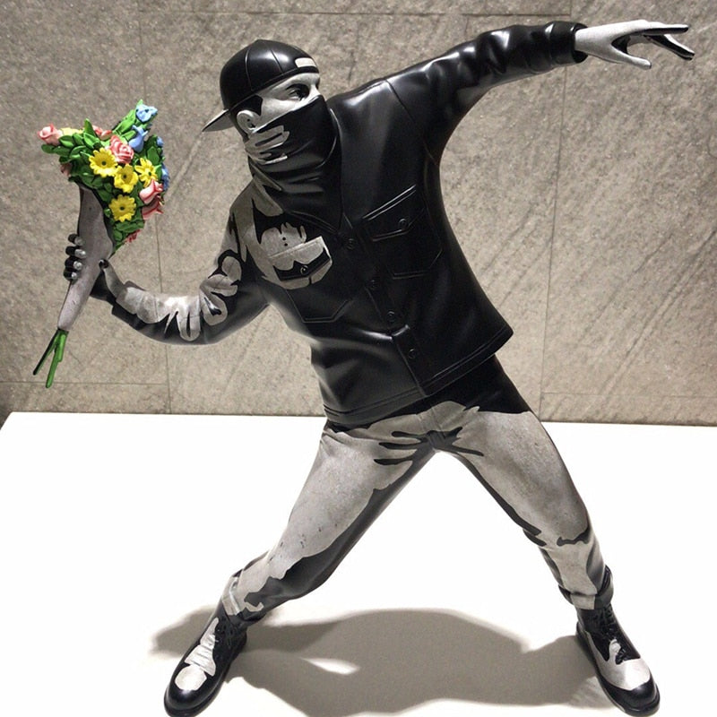 Moderne Kunst Banksy Flower Bomber Resin Figur England Street Art Skulptur Statue Bomber Polystone Figur Sammlerstück Kunst