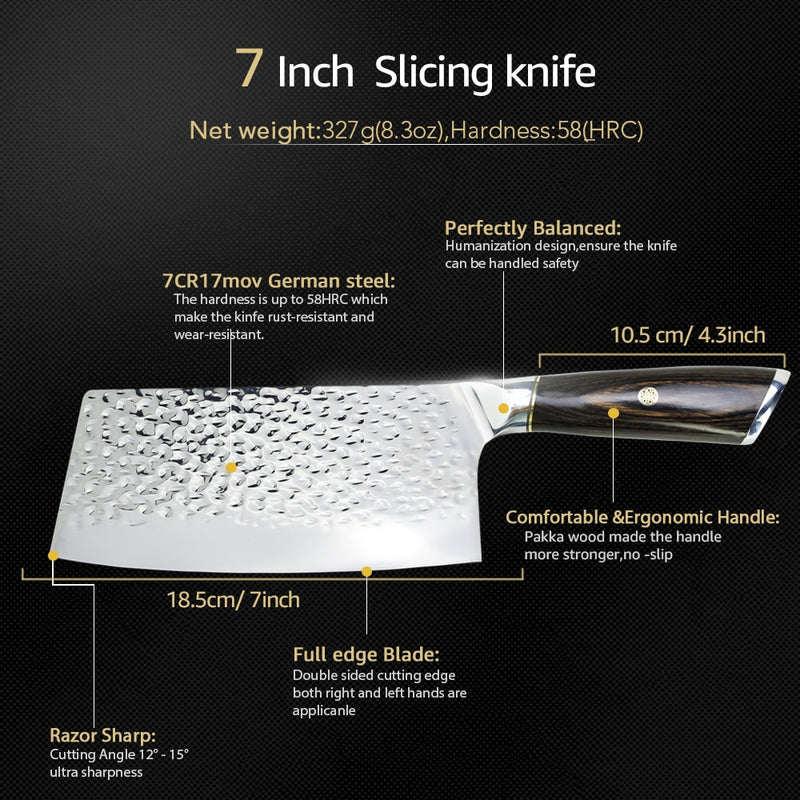 Cuchillo de Chef MYVIT 5CR15, cuchillos de cocina chinos de 7 pulgadas, cuchillo para rebanar carne y verduras, hoja súper afilada, cuchillo de acero inoxidable