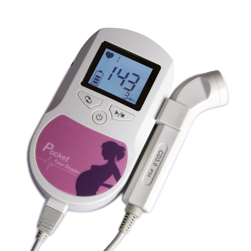 CONTEC Fetaler Doppler-Herzschlagmonitor mit Hintergrundbeleuchtung, LCD, rosa Farbe, mit 2 MHz, 3 MHz, 8 MHz Sonde, Baby-Herzschlagmonitor-Sonde