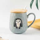 430ml Cute Animals Relief Ceramics Mug With Lid and Spoon Coffee Milk Tea Handle Cup Novelty Gifts
