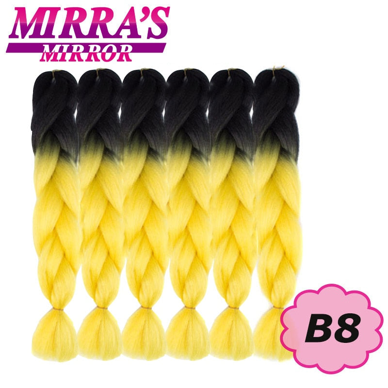 24inch Jumbo Braids Synthetic Hair For Box Braid Ombre Braiding Hair Extensions Three Tone Black Brown Blue Pink Mirra’s Mirror