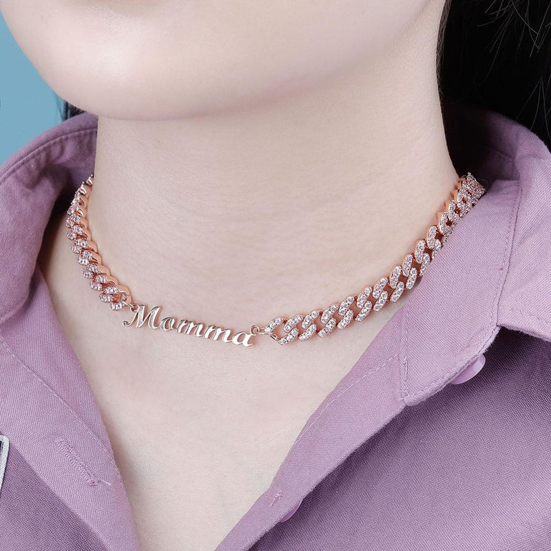 TOPGRILLZ Choker-Halskette mit benutzerdefiniertem Namen, Edelstahl, 26 verschiedene Stile, benutzerdefinierte Halskette mit CZ-Kettenhalskette