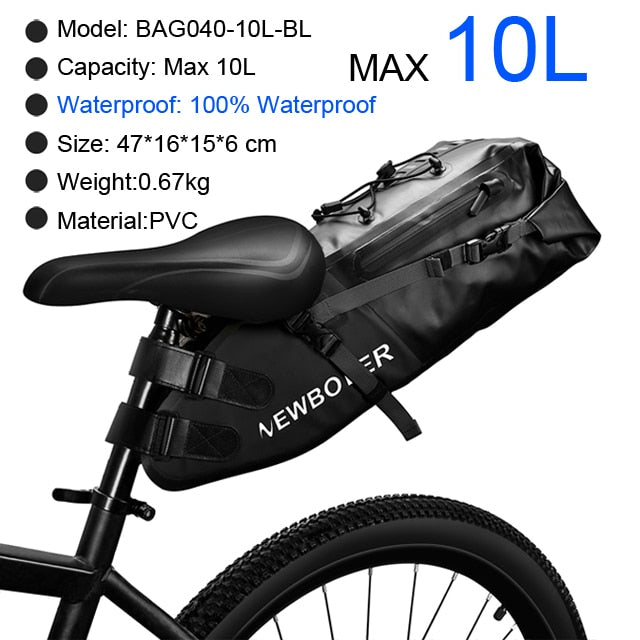 Bolsa de bicicleta NEWBOLER impermeable 13L bolsa de sillín de bicicleta de gran capacidad ciclismo bolsa trasera plegable MTB Road Trunk Bikepacking