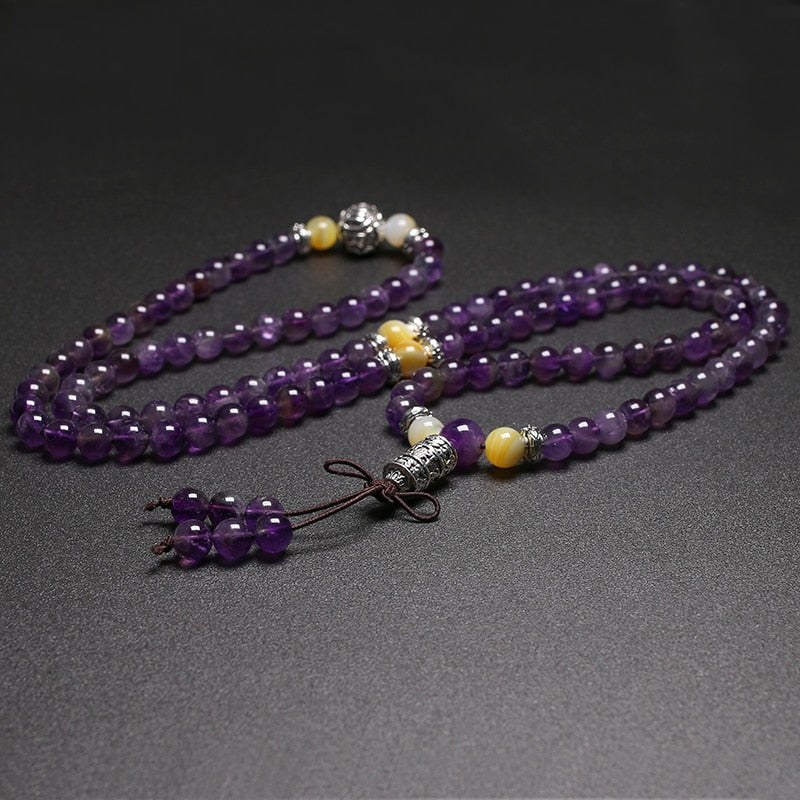 Naturstein Perlen Armbänder 108 Mala 6mm Amethyst Armband Tibetan OM Charm