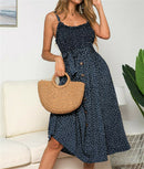 2020 New Hot Women Boho Summer Sleeveless Polka Dot Beach Dress Ladies Stretch Holiday Sundress Evening Party Maxi Dress