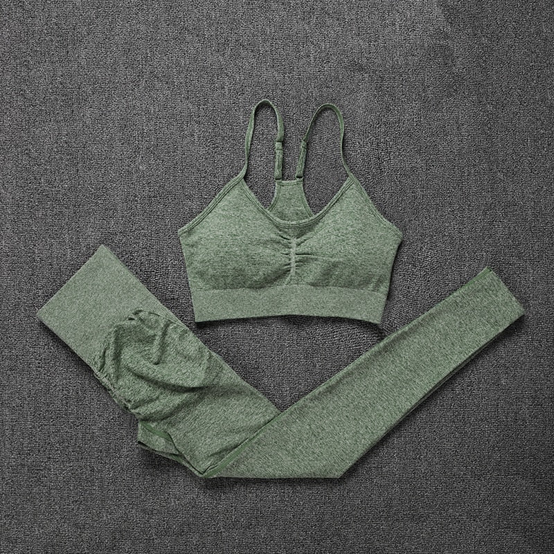 Conjunto de gimnasio sin costuras NORMOV, conjunto de Yoga y Fitness para mujer, trajes deportivos, mallas de cintura alta + sujetador de realce, conjunto de 2 piezas, ropa deportiva