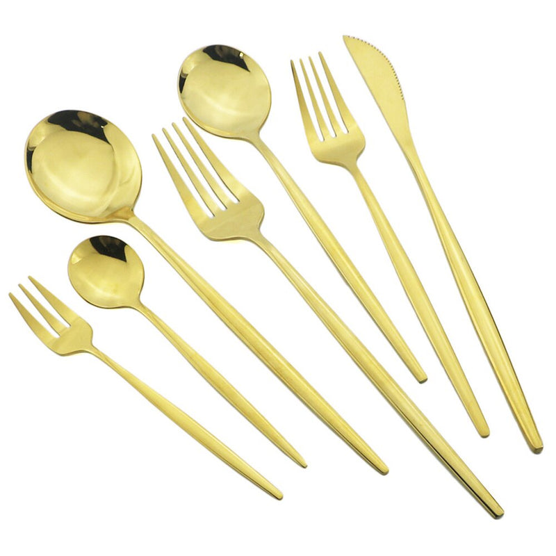 36Pcs/Set White Gold Dinnerware Silverware Knife Cake Fruit Fork Coffee Spoon Cutlery Flatware Set Stainless Steel Tableware Set