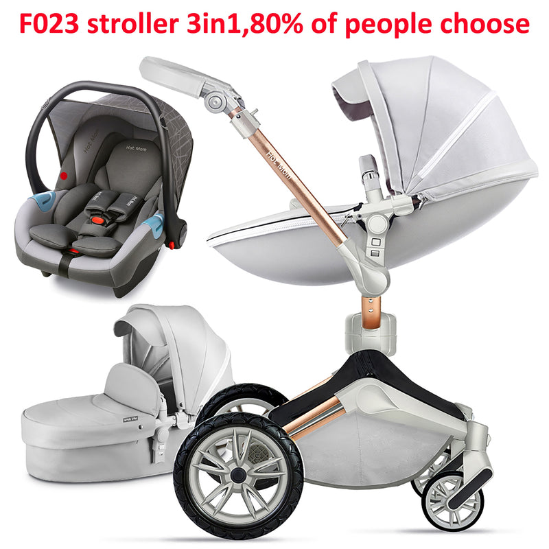 Cochecito de bebé Hot Mom, sistema de viaje 3 en 1 con moisés y asiento de coche, cochecito para niños con función de rotación de 360 ​​°, cochecito de lujo F023