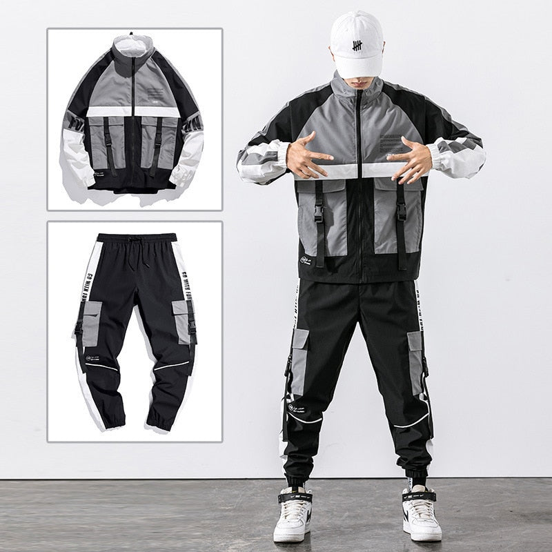 Men Streetwear Tracksuit Harajuku Joggers Suit Sets Mens Tracksuit Jacket+Pants 2PC Sets  Spring Autumn Jackets+ Long Pants