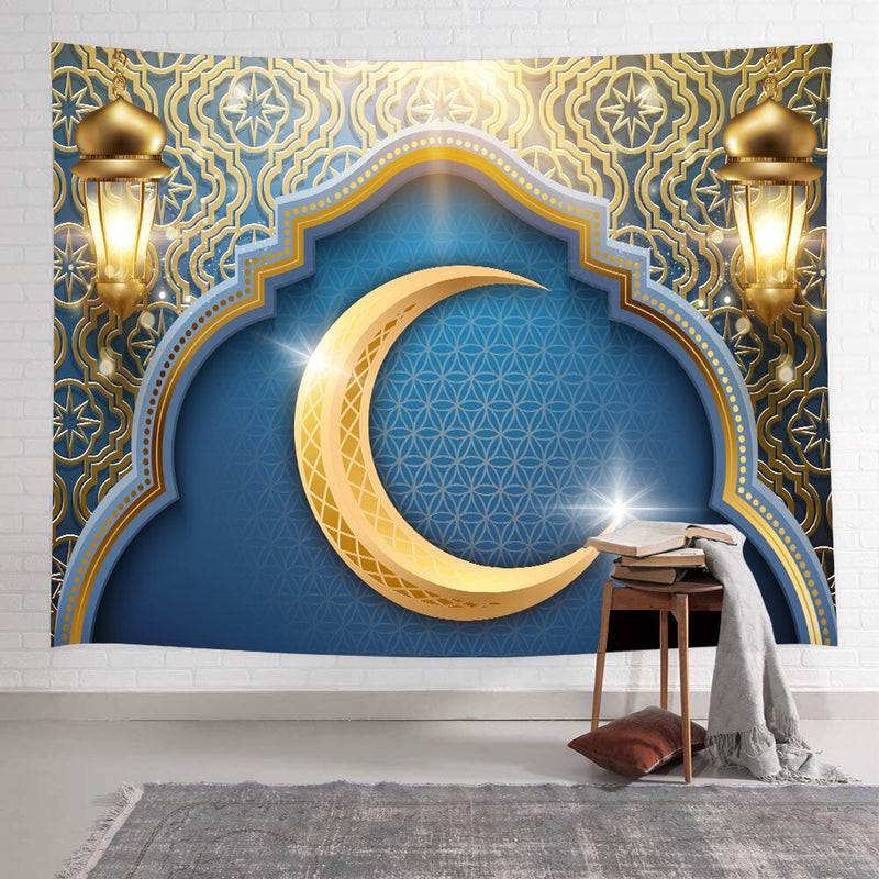 Simsant Ramadan Kareem Tapestry Moon Star Eid Mubarak Religion Festival Wall Hanging Tapestries for Living Room Bedroom Decor