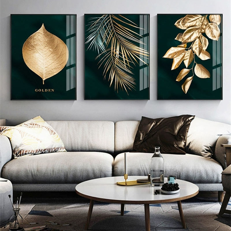 Pintura en lienzo de lujo moderna nórdica, imagen de planta de hoja, decoración de pared para el hogar, carteles e impresiones minimalistas para pintura de dormitorio