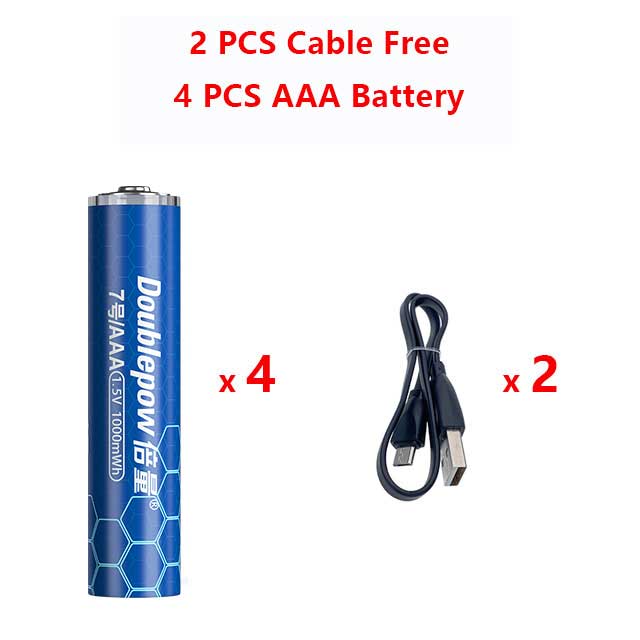 1,5 V AAA USB-Akku Lithium-Ionen-Akku mit 1000 mWh für drahtlose Fernbedienungsmaus + Kabel Hohe Kapazität