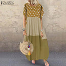 ZANZEA Bohemian Polka Dot Printed Long Dress 2022 Women's Summer Sundress Casual Short Sleeve Plaid Party Vestido Robe