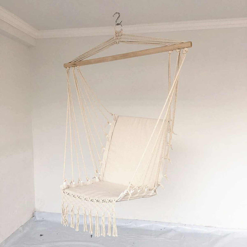 Outdoor Nordic Interior Hammock Chair Home Garden Swing Tassel Hanging Hammock Furniture Indoor Dormitory Chair with Wooden Rod