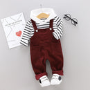 Spring Autumn Baby Boys Girls Clothes Infant Cotton Striped T Shirt Bib Pants 2pcs/sets Kids Garment Children Casual Sport Suit