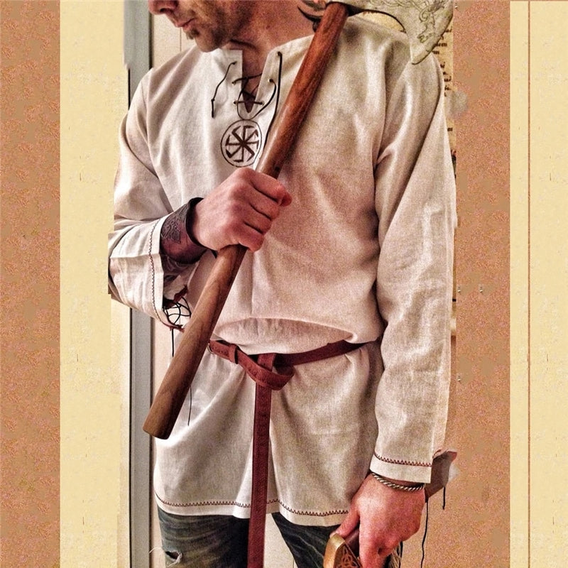 Halloween Caballero Cosplay Medieval Renacimiento Traje Robe Viking Hombres Manga larga Tops Traje Ropa medieval Plus XXXXXl
