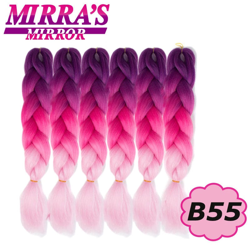 24 Zoll Jumbo Braids Synthetisches Haar für Box Braid Ombre Braiding Hair Extensions Three Tone Schwarz Braun Blau Pink Mirra's Mirror