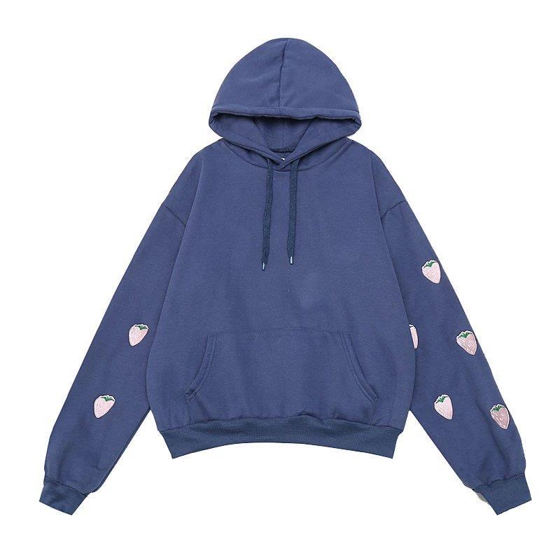 Harajuku Strawberry Embroidery Lavendel Pink Sweatshirt Herbst Winter Frauen Kawaii lose lange Ärmel Tops übergroße Hoodies XXL
