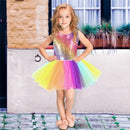 Vestido tutú de lentejuelas arcoíris para niños, vestido de tul sin mangas con espalda descubierta a la moda, ropa para niñas, vestido de fiesta colorido para niñas 2-8