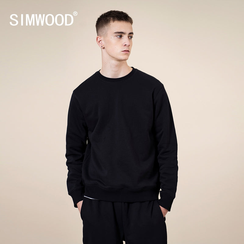 SIMWOOD 2022 Autumn Winter New Hoodies Men Texture Cotton-Blend Jersey Sweatshirt Basic Jogger O-Neck Plus Size Hoodie SJ110755
