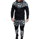 Men Causal Camouflage Patchwork Sets Camo Zipper Jacket+Pants 2PC Tracksuit Sportwear Hoodies Sweatshirt Pant Suit Plus Size