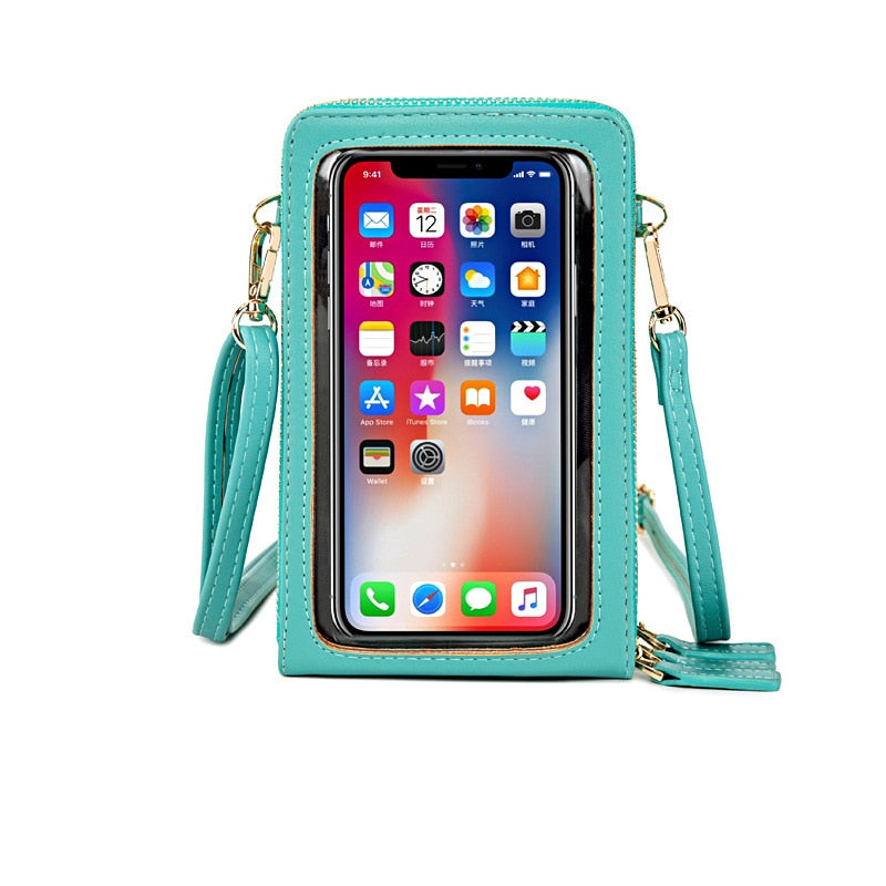 HEISSE transparente berührbare Handy-Taschen-Frauen-Umhängetasche Pu-Leder-Damen-Crossbody-Beutel-weibliche kleine Handtaschen-Geldbörse