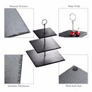 MALACASA Serie Sweet.time 14.5&quot; Tall 3 Tier Square Stone Cake Stand 6&quot;&amp;8&quot;&amp;10&quot; Natural Slate Serving Set with Silver Carry Handle