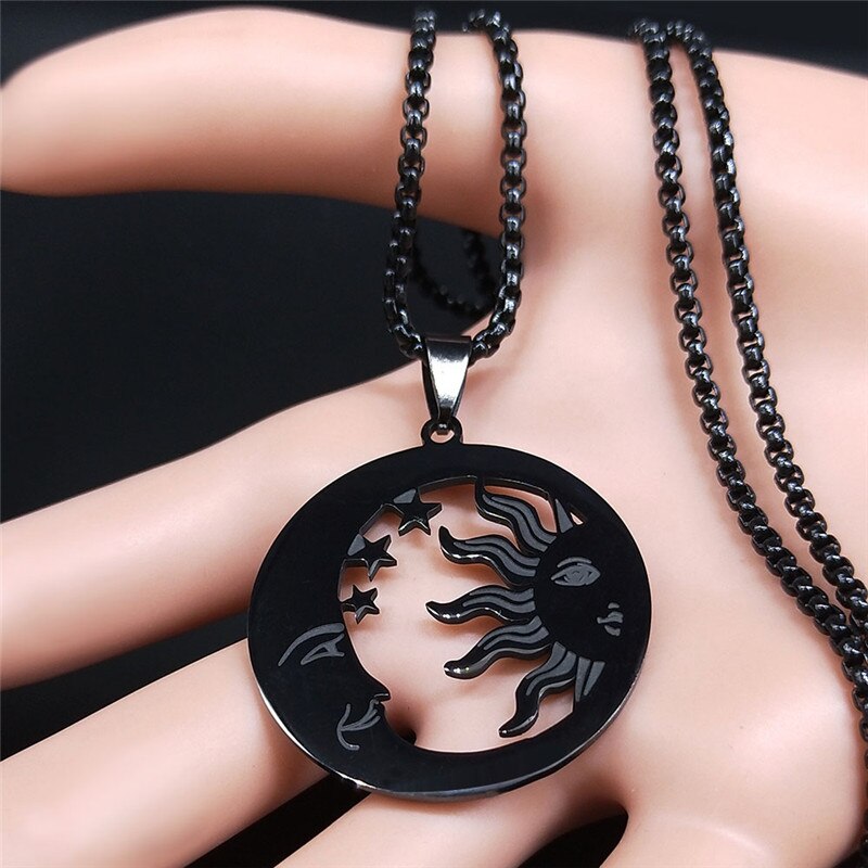 Witchcraft Moon and Sun Stainless Steel Necklaces Pendants Women Silver Color Necklaces Jewelry colgantes mujer moda N611S03