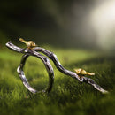 Lotus Fun Real 925 Sterling Silver Natural Handmade Designer Fine Jewelry Adjustable Ring Bird on Branch Rings for Women Bijoux