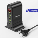 USLION USB-Ladegerät mit 5 Anschlüssen, HUB, Multi-USB-Ladestation, Dock, Desktop, Wand, Zuhause, LED-Anzeige, universelle neue Ladegeräte, EU-US-UK-Stecker