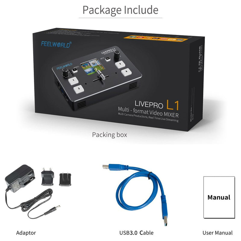 FEELWORLD Multi-Format Video Atem Switcher 4 X HDMI Eingänge Mixer USB 3.0 für Multi Kameras Live Streaming Switcher LIVEPRO L1