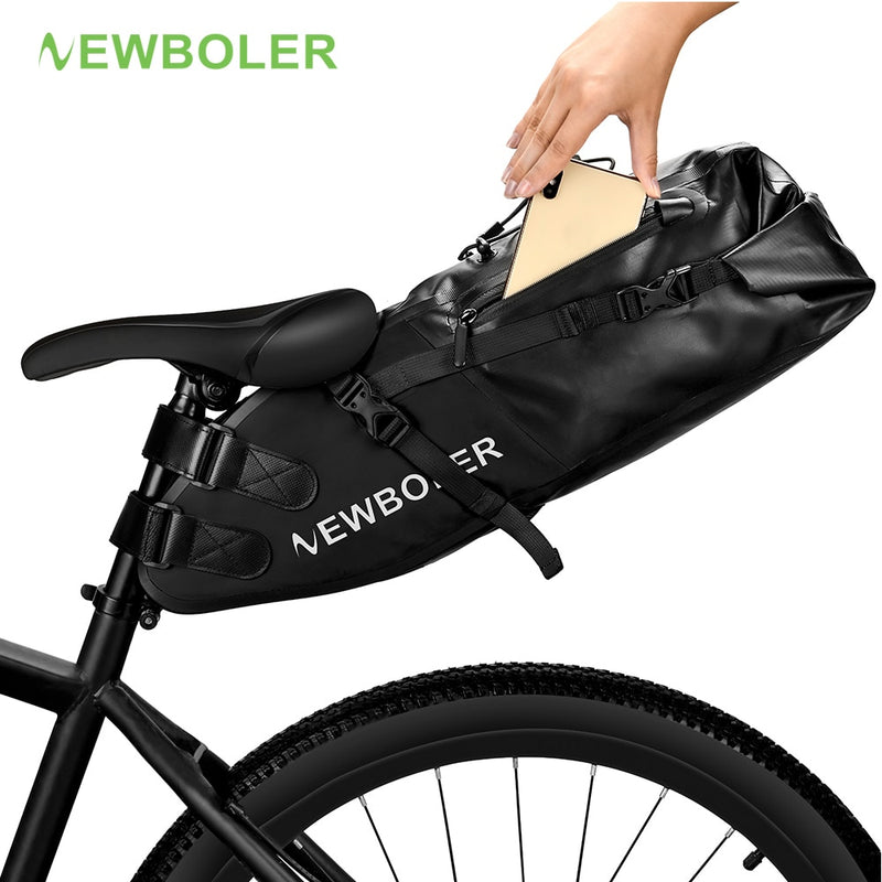 Bolsa de bicicleta NEWBOLER impermeable 13L bolsa de sillín de bicicleta de gran capacidad ciclismo bolsa trasera plegable MTB Road Trunk Bikepacking