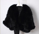 Winter Cloak Warm  Women Cardigan big real Fox Fur Collar Cape Fashion Solid Poncho With medium Fur Sleeves Evening dress shaw