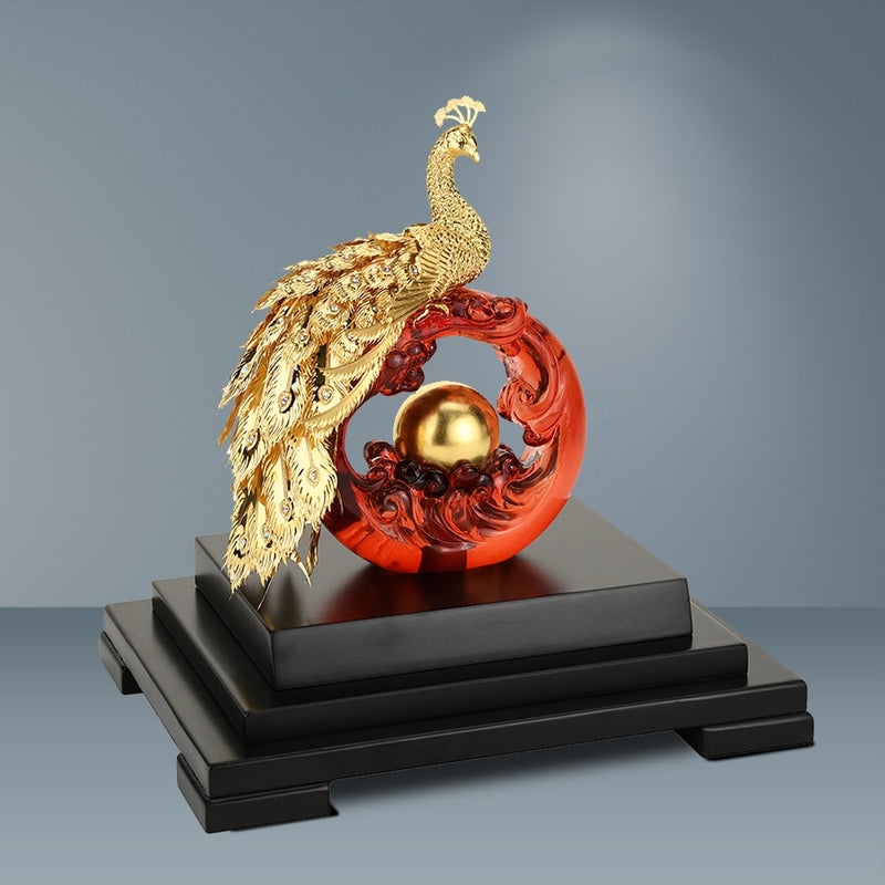 Asklove Gold Phoenix Ornament 3D pavo real estatua 24K hoja de oro decoración miniatura figuritas escritorio artesanías decoración del hogar regalos