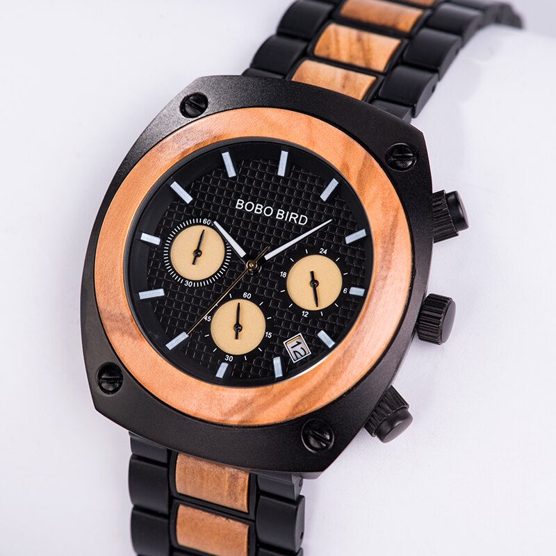 BOBO BIRD reloj de madera para hombre, cronómetros hechos a mano, reloj Masculino, movimiento japonés, reloj de pulsera de cuarzo, regalo para hombre, erkek kol saati
