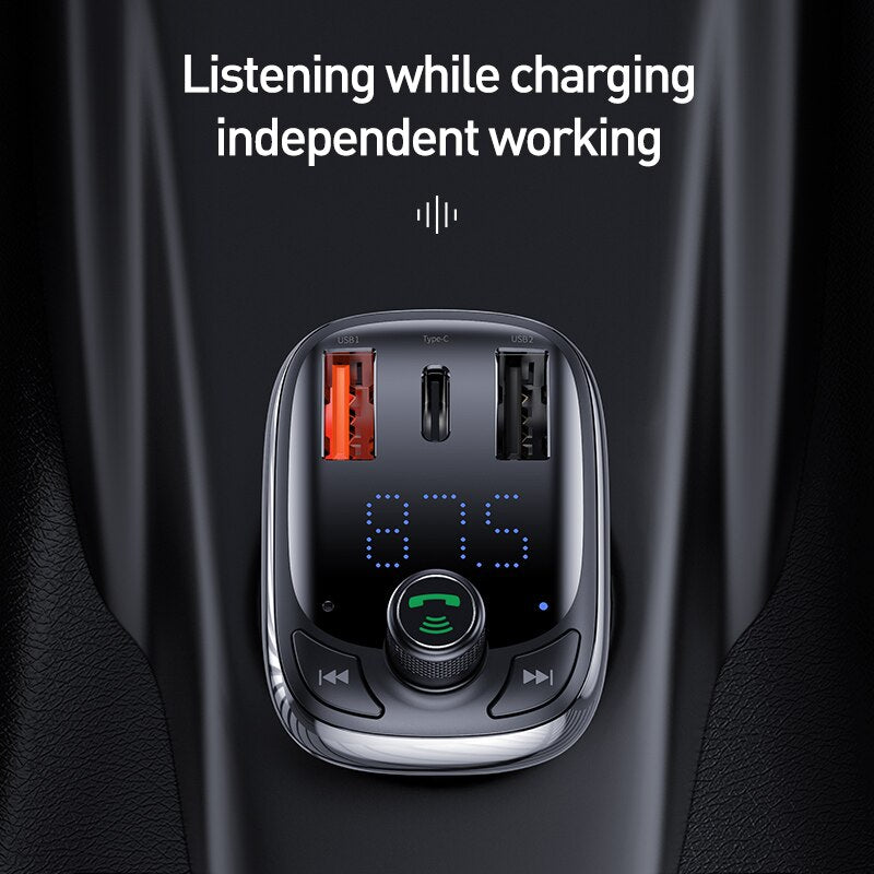 Cargador de coche con transmisor FM Baseus para teléfono QC 4,0 3,0 PD3.0 Bluetooth 5,0, Kit de coche, reproductor de Audio MP3, cargador de coche de carga rápida de 36W