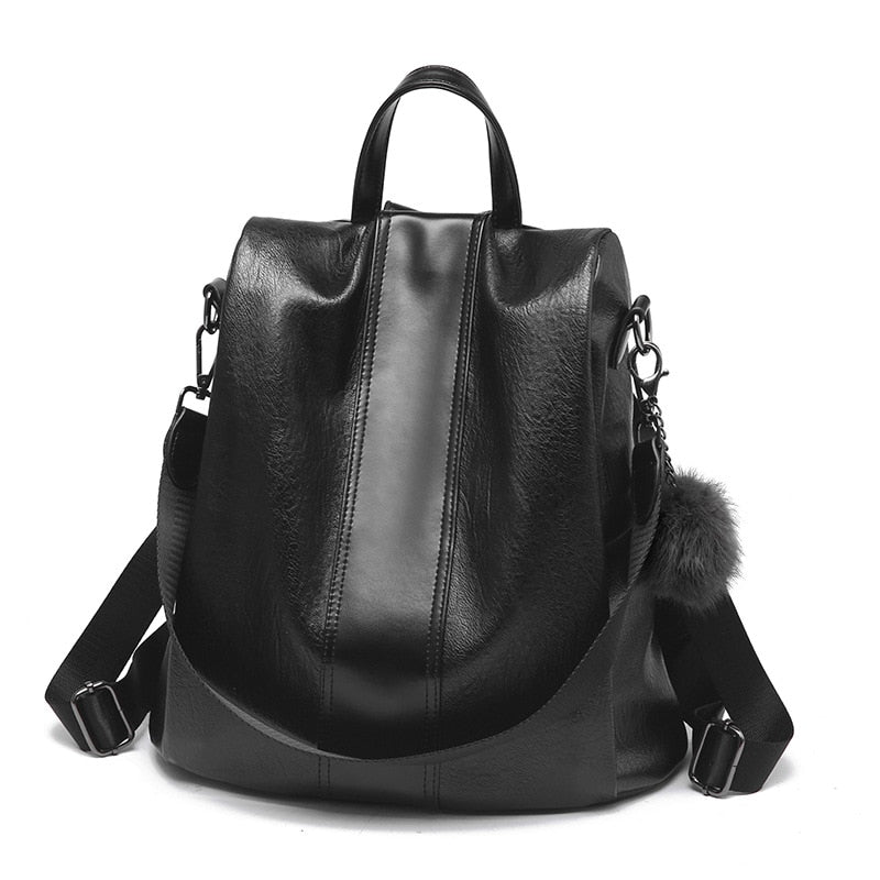 HERALD FASHION, mochila de cuero de calidad antirrobo para mujer, mochila escolar con bola de pelo de gran capacidad para chicas adolescentes, bolsas de viaje para hombre