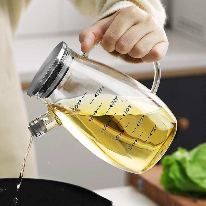 Transparent Glass Oil Bottle with Handle Scale Heat-resistant High Borosilicate Kitchen Supplies Soy Sauce Vinegar Container