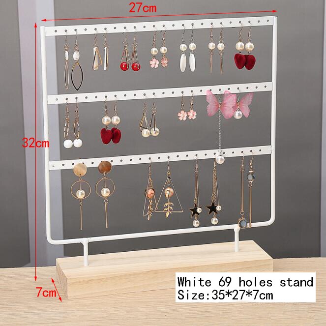 Nice Steel Earrings Storage Holder Jewelry Display Stand for Earrings Necklaces Bracelets Pendants Wooden Base Jewellery Rack