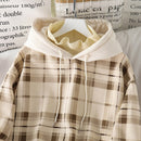 Women Fleece Hoodies Sweatshirt 2021 Winter Plaid Pirnted Cotton Hooded Sweatshirt Casual Loose Hooded Pullover Oversize Jacket