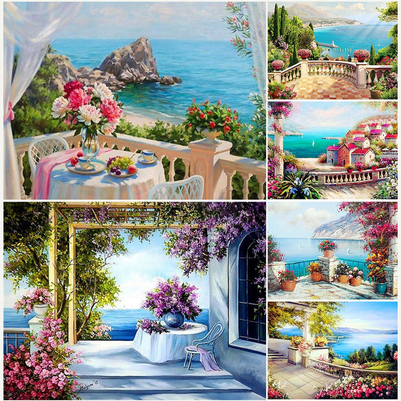 5D DIY Diamond Painting Full Square Landscape Cross stitch Kit Diamond Embroidery Flower Sea Mosaic Picture Of Rhinestones Decor