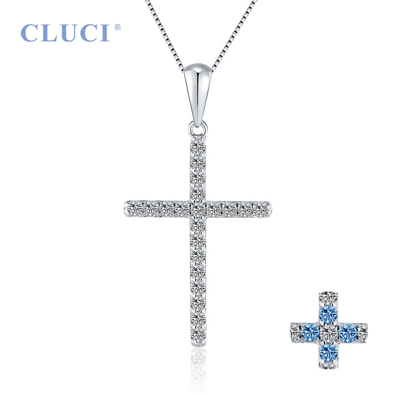 CLUCI 925 colgante de cruz con incrustaciones de circón plateado accesorios de mujer caliente regalo de joyería religiosa dijes solo colgante DP035SB