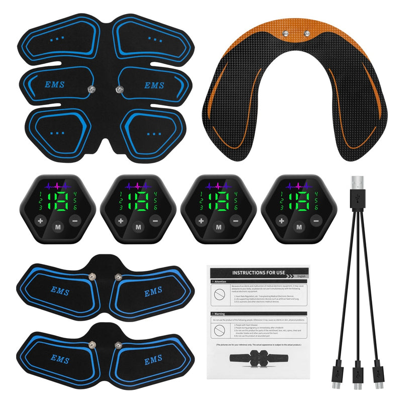 EMS-Muskelstimulator Bauch-Hüfte-Trainer Toner USB Abs Fitness Training Home Gym Gewichtsverlust Körper Abnehmen LCD-Display