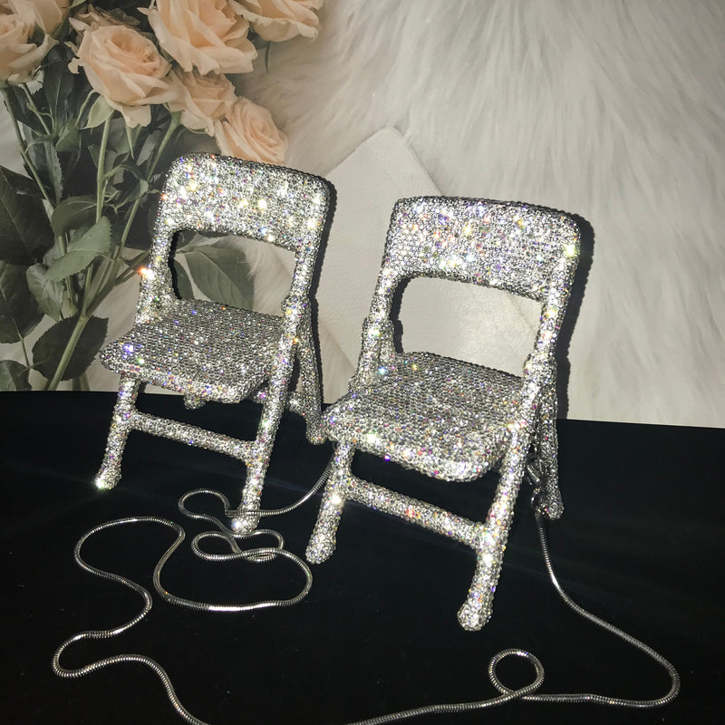 Bling Mini Chair Super Cute handmade Rhinestone Messenger Folding Chair for Personal Decor Desk Decor Home Accessories