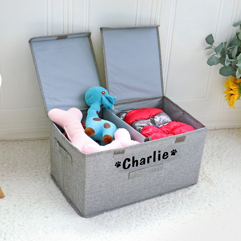 Custom Dog Toy Box Canvas Storage Bin Collapsible Pet Supplies Storage Basket For Organizing Pet Toys Leash Clothes Accessories