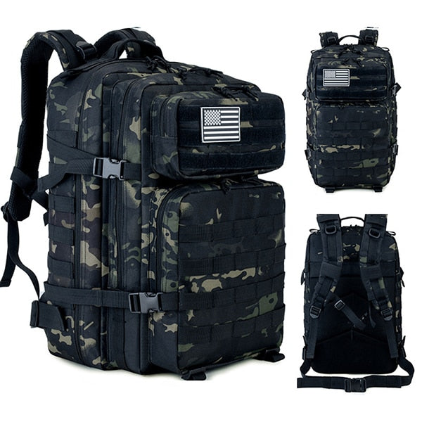 50L Hombre/Mujer Senderismo Bolsa de trekking Mochila táctica militar Ejército Impermeable Molle Bug Out Bag Mochila de viaje para acampar al aire libre