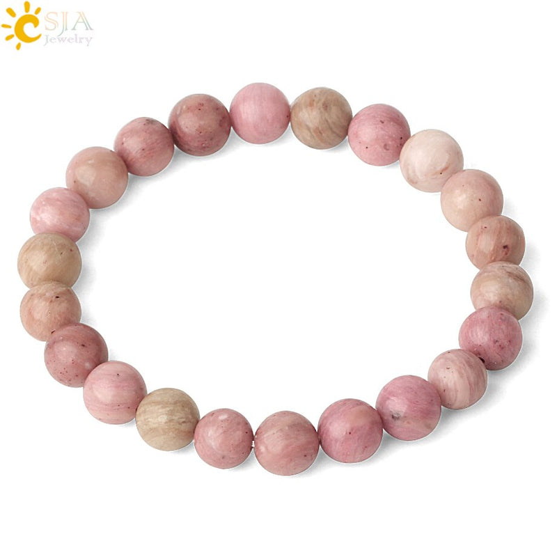 CSJA 8mm Natural Stones Strand Bracelets Single Color Round Beaded Healing Elastic Bracelet for Women Simple Trendy Jewelry G432