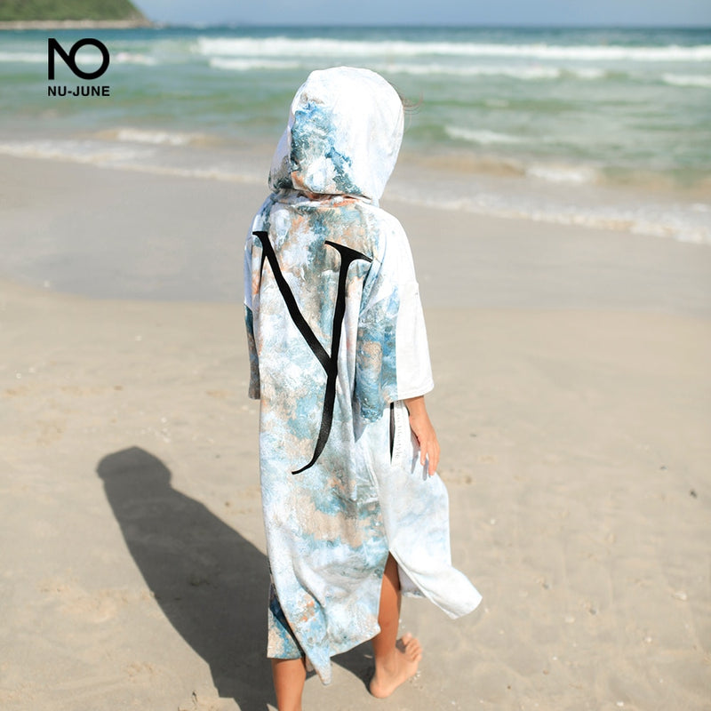 Nu-June Microfiber Quick Dry Wetsuit Changing Robe Poncho towel With Hood for Swim Beach towel Lightweight Beach Surf Poncho